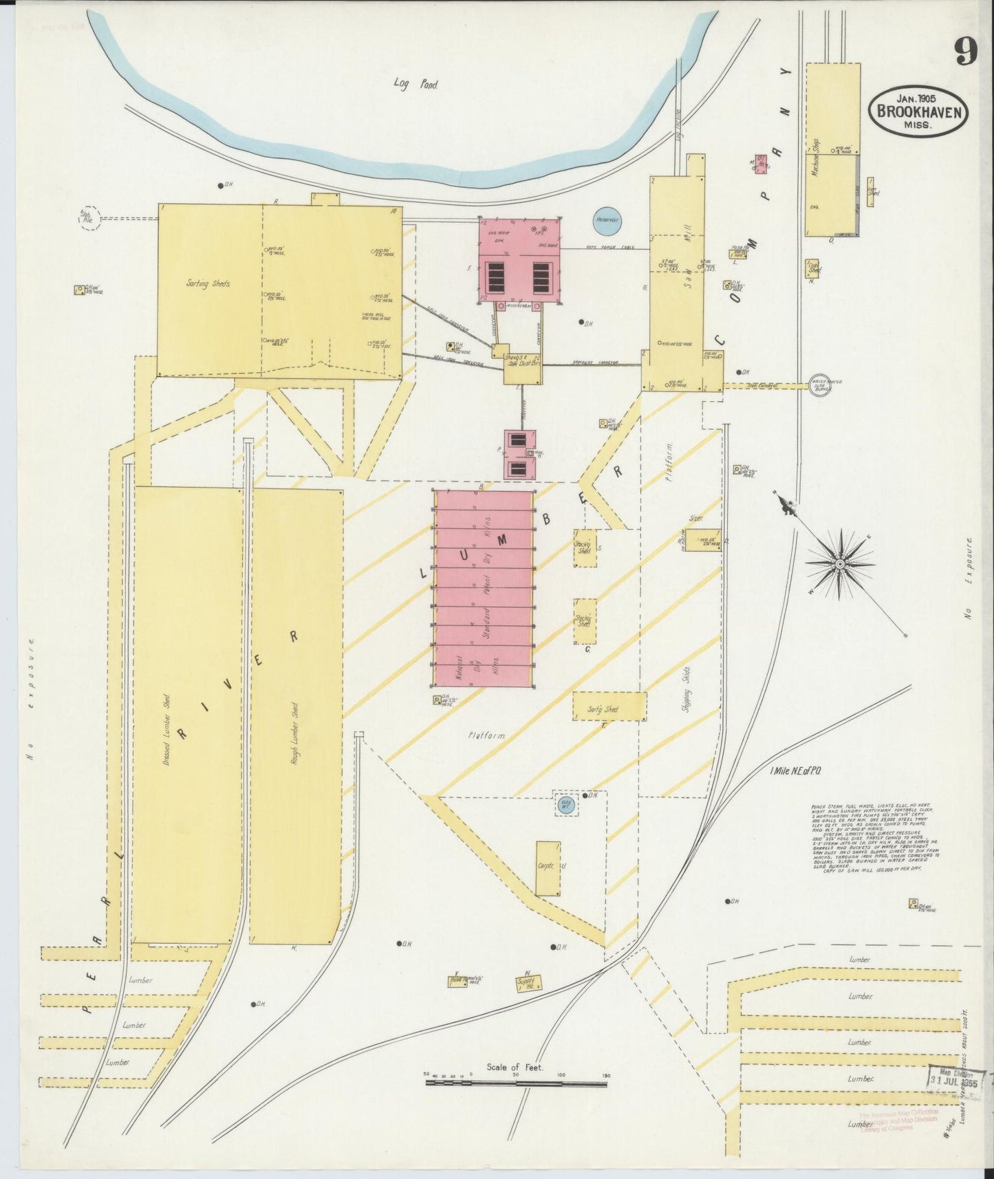 Sanborn Fire Insurance Map from Brookhaven, Lincoln County, Mississippi (1905), Sheet #0009 - Complete Map Set gallery image, historic Sanborn map, vintage wall art, Mississippi Mississippi