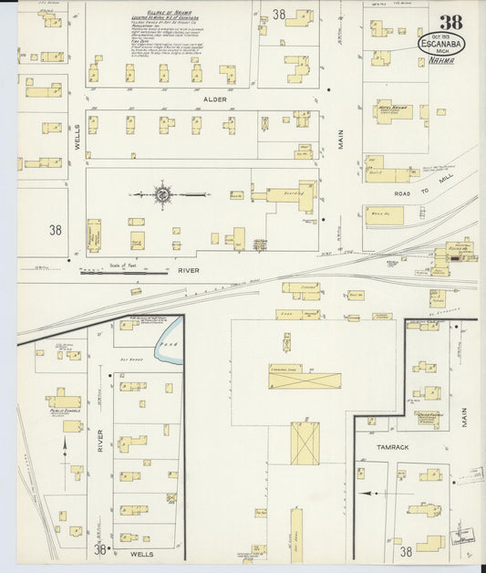Sanborn Fire Insurance Map from Escanaba, Delta County, Michigan (1913), Sheet #0038 - Historic Sanborn Fire Insurance Map Print, vintage old map wall art, antique decor, genealogy gift, Michigan Michigan map