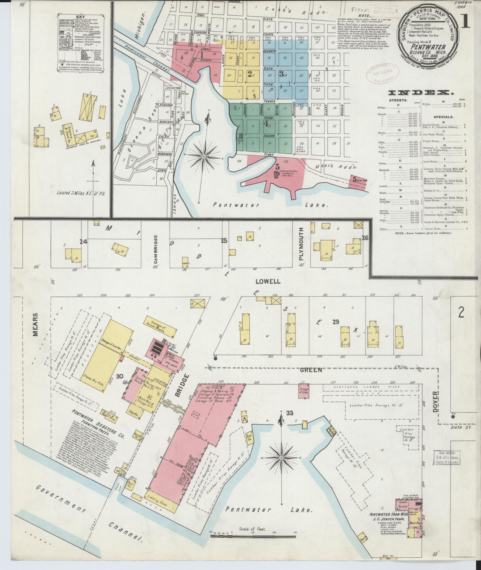 Sanborn Fire Insurance Map from Pentwater, Oceana County, Michigan (1899), Sheet #0001 - Complete Map Set gallery image, historic Sanborn map, vintage wall art, Michigan Michigan