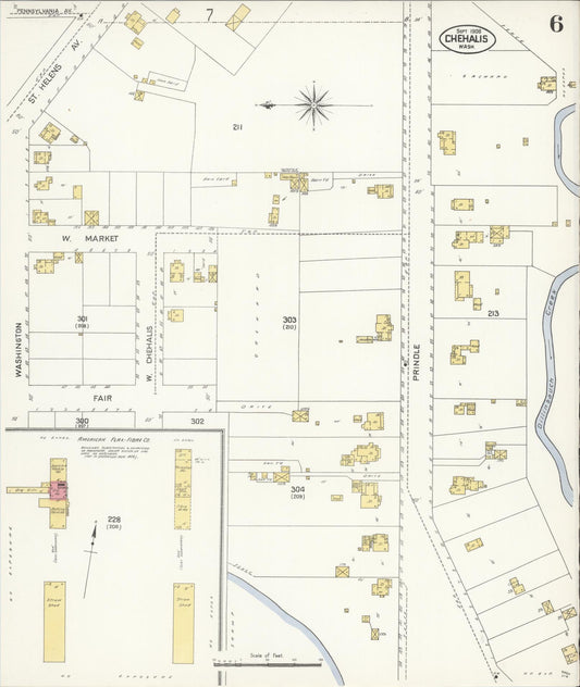 Sanborn Fire Insurance Map from Chehalis, Lewis County, Washington (1908), Sheet #0006 - Historic Sanborn Fire Insurance Map Print, vintage old map wall art, antique decor, genealogy gift, Washington Washington map