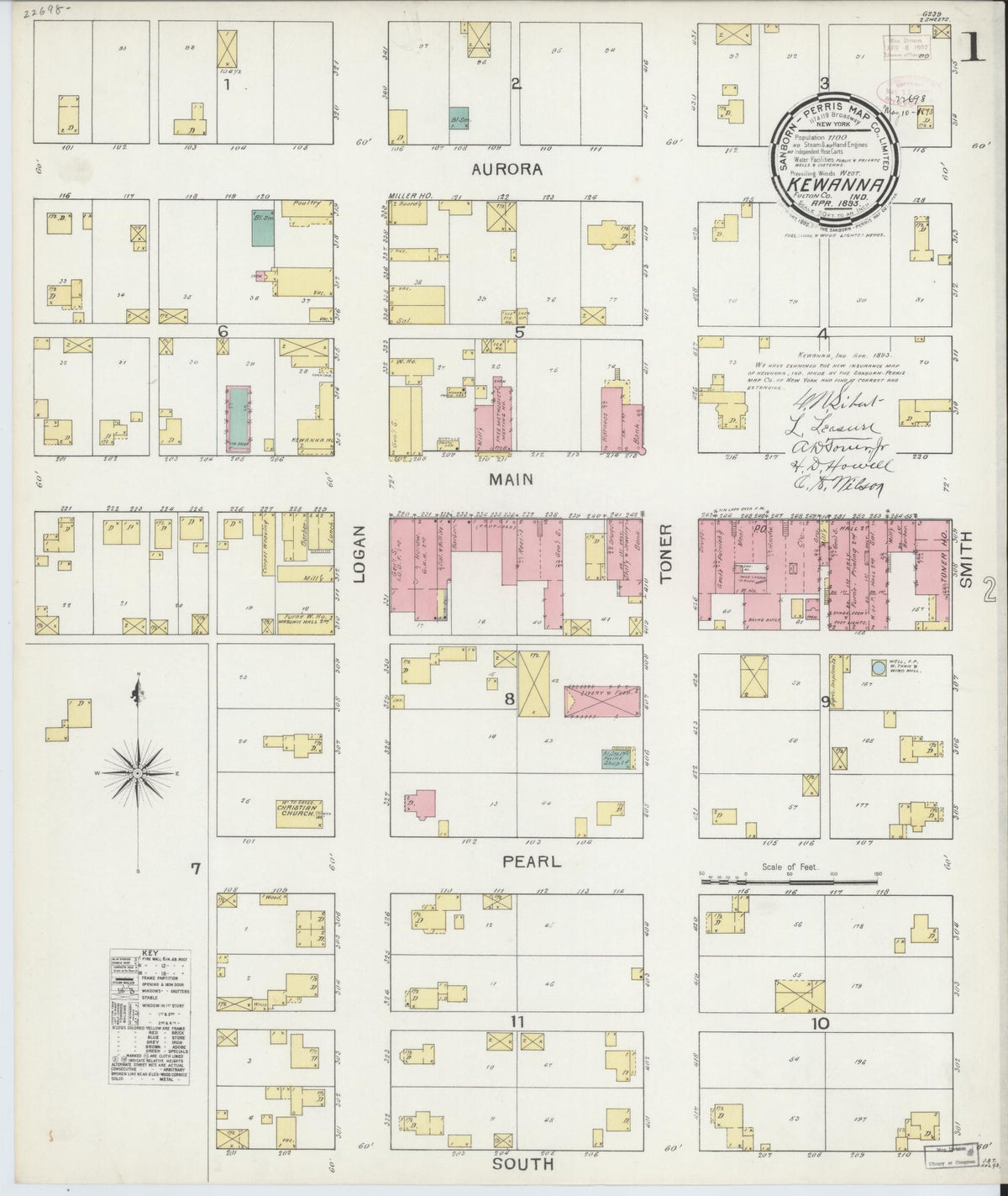 Sanborn Fire Insurance Map from Kewanna, Fulton County, Indiana (1893), Sheet #0001 - Historic Sanborn Fire Insurance Map Print, vintage old map wall art, antique decor, genealogy gift, Indiana Indiana map