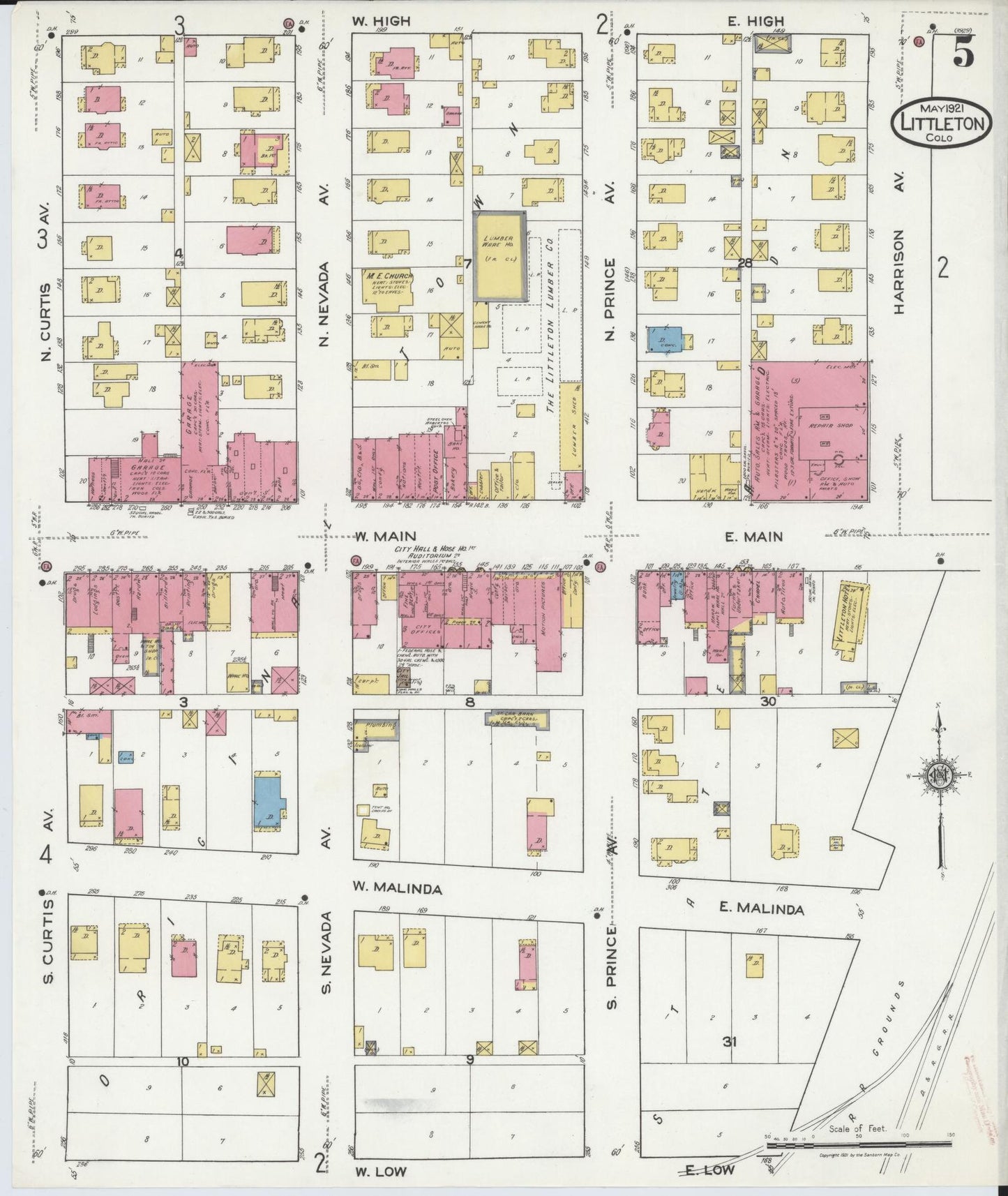Sanborn Fire Insurance Map from Littleton, Arapahoe County, Colorado (1921), Sheet #0005 - Historic Sanborn Fire Insurance Map Print, vintage old map wall art, antique decor, genealogy gift, Colorado Colorado map