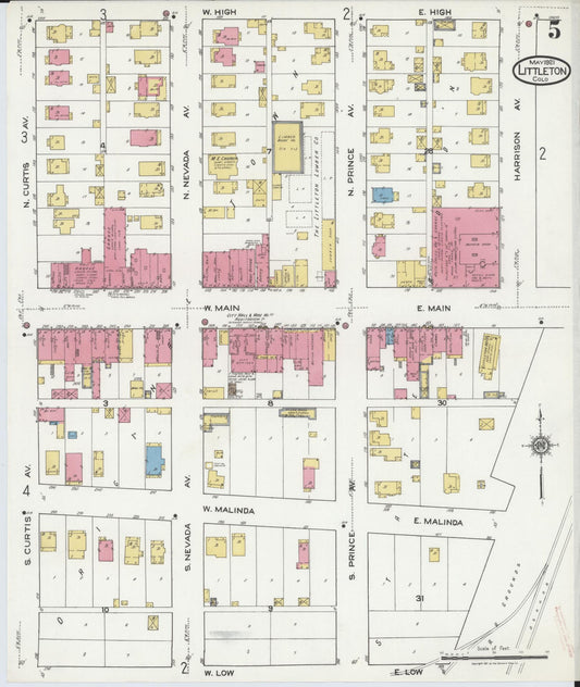 Sanborn Fire Insurance Map from Littleton, Arapahoe County, Colorado (1921), Sheet #0005 - Historic Sanborn Fire Insurance Map Print, vintage old map wall art, antique decor, genealogy gift, Colorado Colorado map