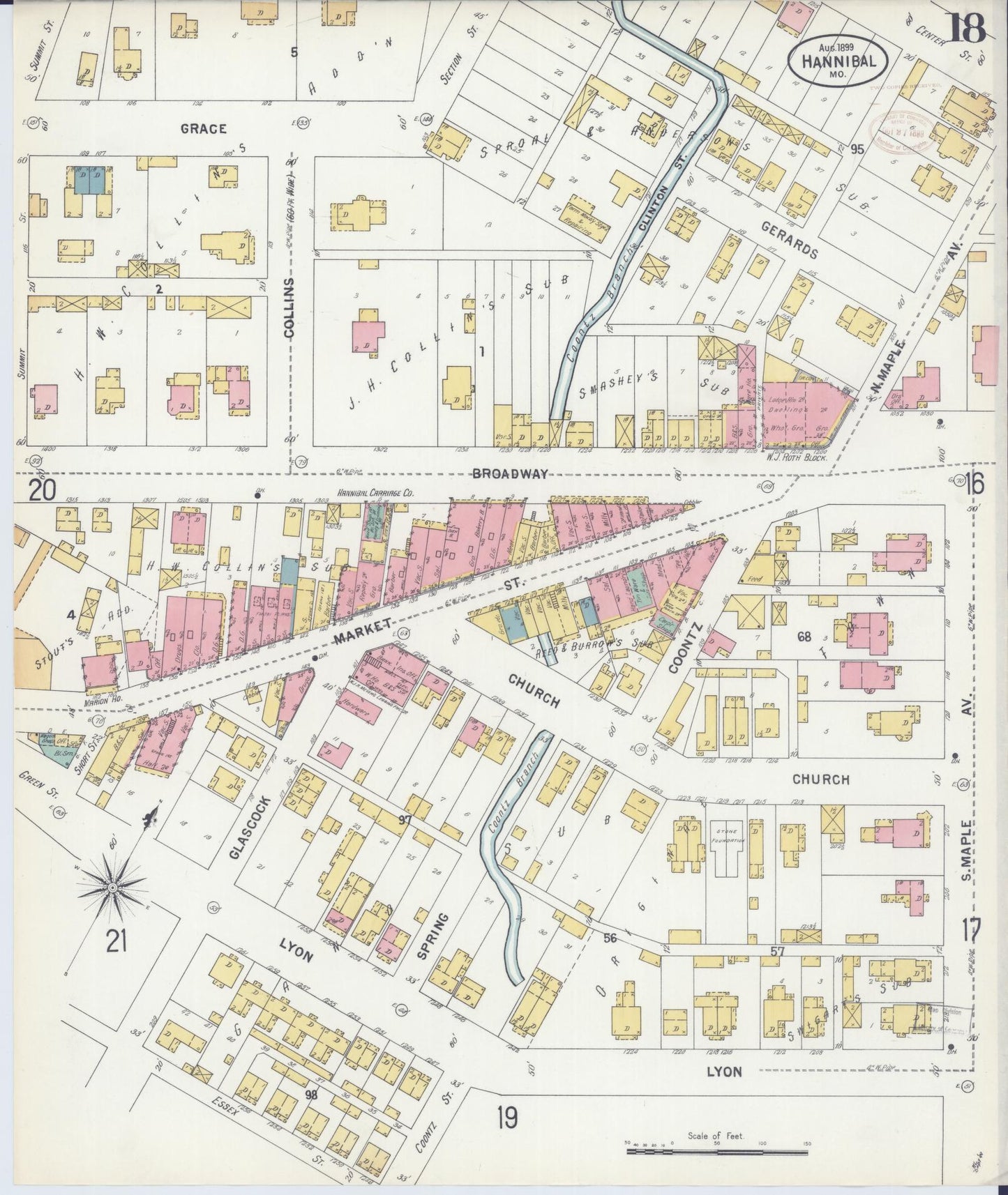 Sanborn Fire Insurance Map from Hannibal, Marion County, Missouri (1899), Sheet #0018 - Complete Map Set gallery image, historic Sanborn map, vintage wall art, Missouri Missouri