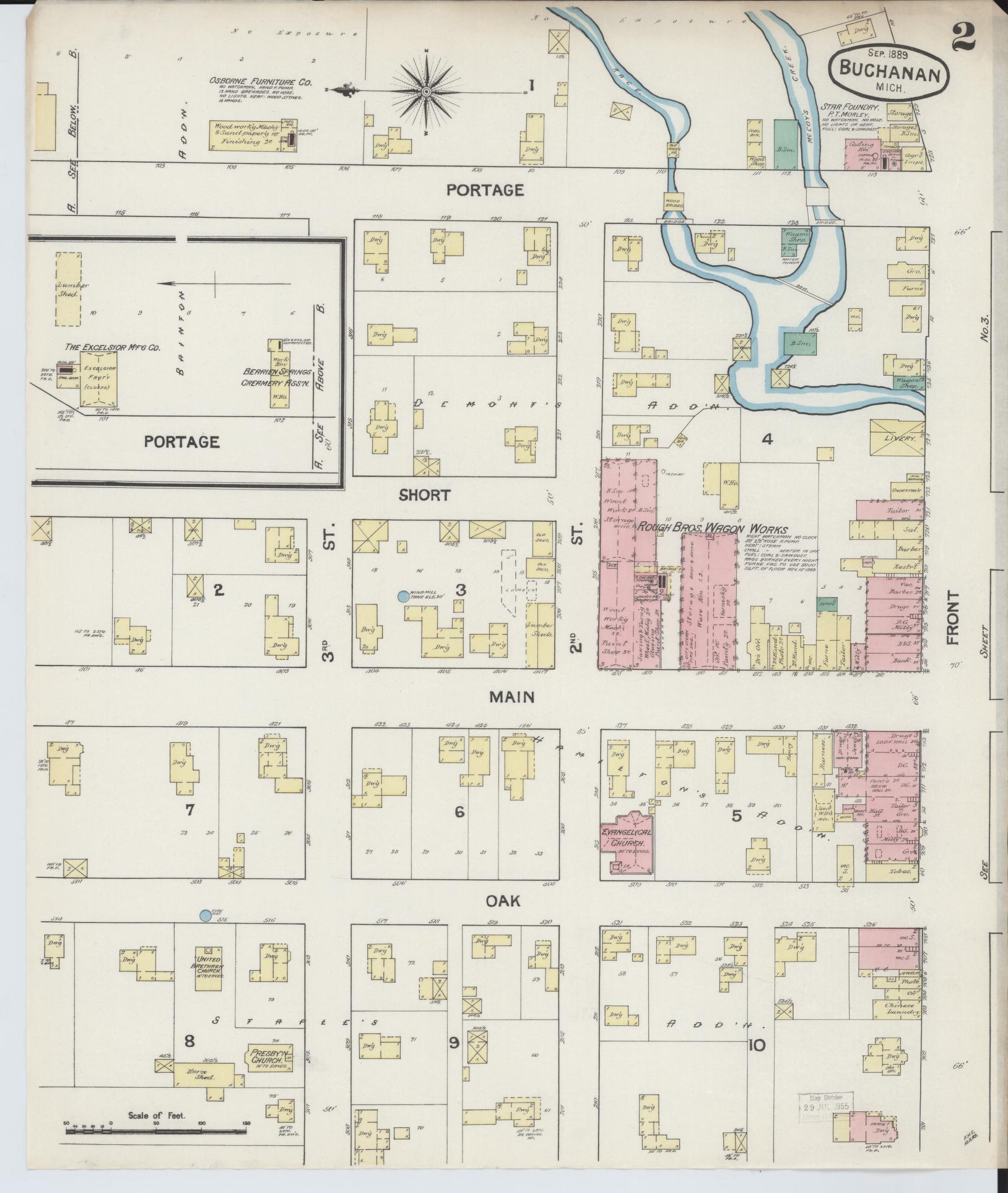 Sanborn Fire Insurance Map from Buchanan, Berrien County, Michigan (1889), Sheet #0002 - Historic Sanborn Fire Insurance Map Print, vintage old map wall art, antique decor, genealogy gift, Michigan Michigan map