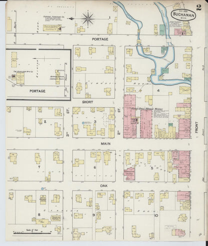 Sanborn Fire Insurance Map from Buchanan, Berrien County, Michigan (1889), Sheet #0002 - Historic Sanborn Fire Insurance Map Print, vintage old map wall art, antique decor, genealogy gift, Michigan Michigan map