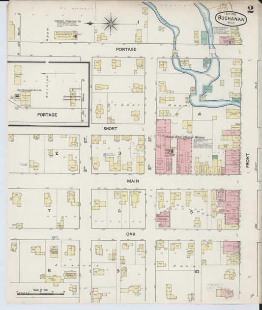 Sanborn Fire Insurance Map from Buchanan, Berrien County, Michigan (1889), Sheet #0002 - Historic Sanborn Fire Insurance Map Print, vintage old map wall art, antique decor, genealogy gift, Michigan Michigan map
