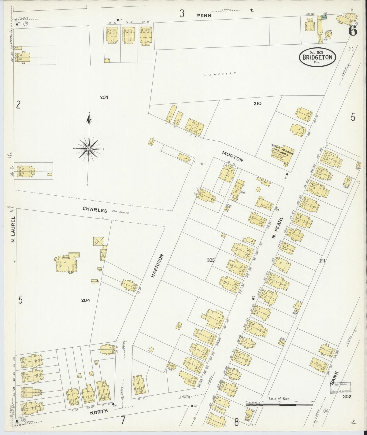 Sanborn Fire Insurance Map from Bridgeton, Cumberland County, New Jersey (1908), Sheet #0006 - Complete Map Set gallery image, historic Sanborn map, vintage wall art, New Jersey New Jersey