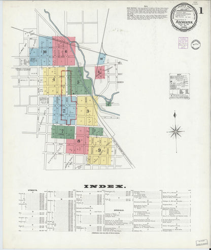 Sanborn Fire Insurance Map from Rochester, Fulton County, Indiana (1901), Sheet #0001 - Complete Map Set gallery image, historic Sanborn map, vintage wall art, Indiana Indiana