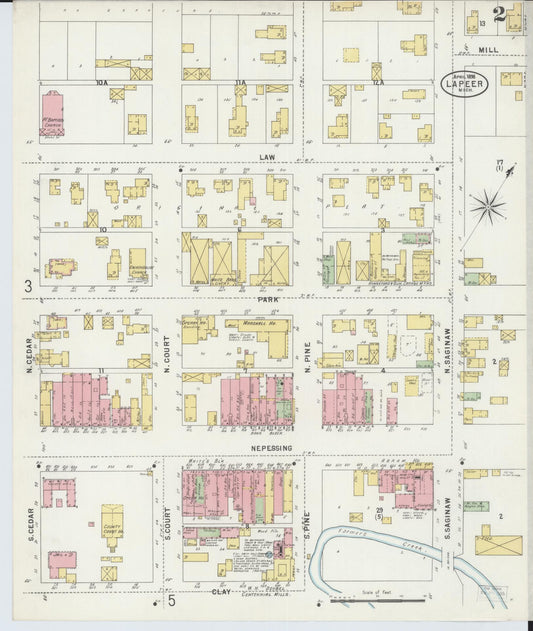 Sanborn Fire Insurance Map from Lapeer, Lapeer County, Michigan (1898), Sheet #0002 - Historic Sanborn Fire Insurance Map Print, vintage old map wall art, antique decor, genealogy gift, Michigan Michigan map