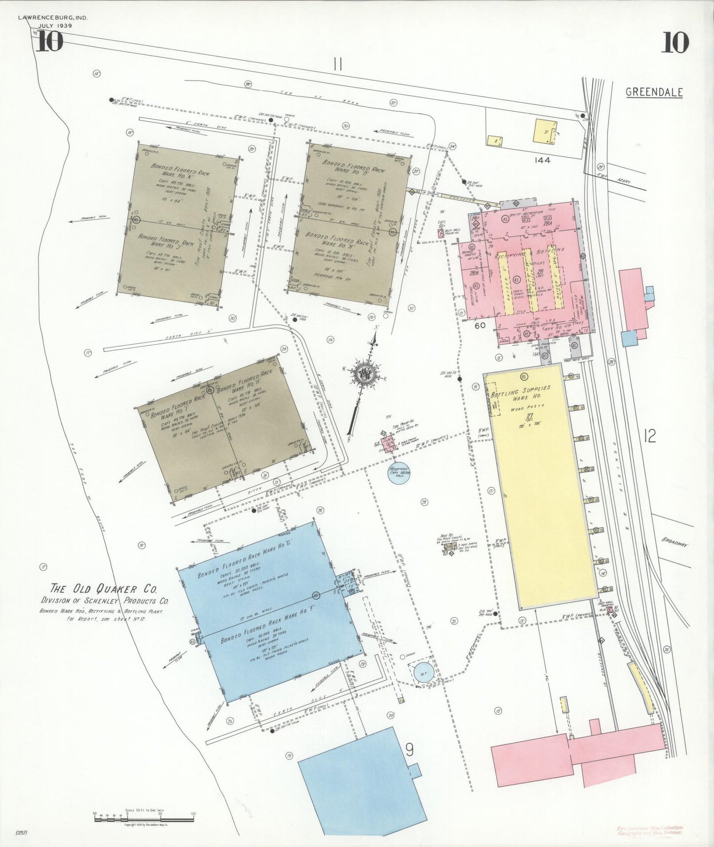 Sanborn Fire Insurance Map from Lawrenceburg, Dearborn County, Indiana (1939), Sheet #0010 - Complete Map Set gallery image, historic Sanborn map, vintage wall art, Indiana Indiana