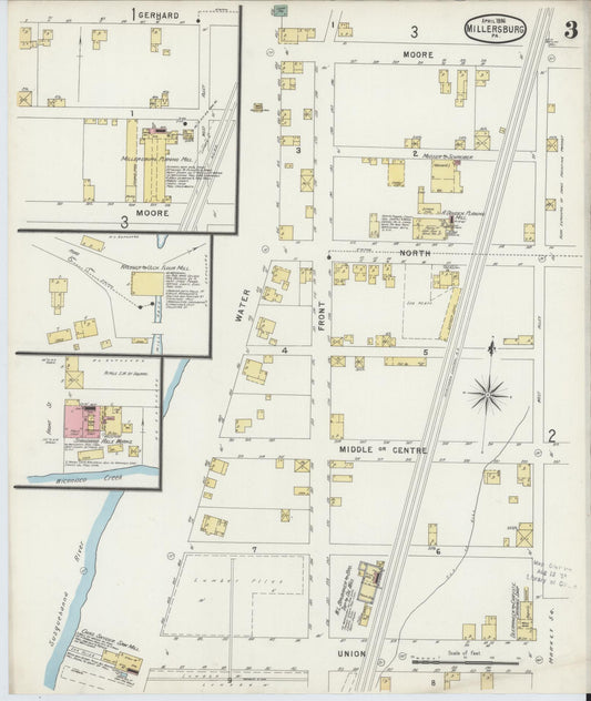 Sanborn Fire Insurance Map from Millersburg, Dauphin County, Pennsylvania (1896), Sheet #0003 - Historic Sanborn Fire Insurance Map Print, vintage old map wall art, antique decor, genealogy gift, Pennsylvania Pennsylvania map