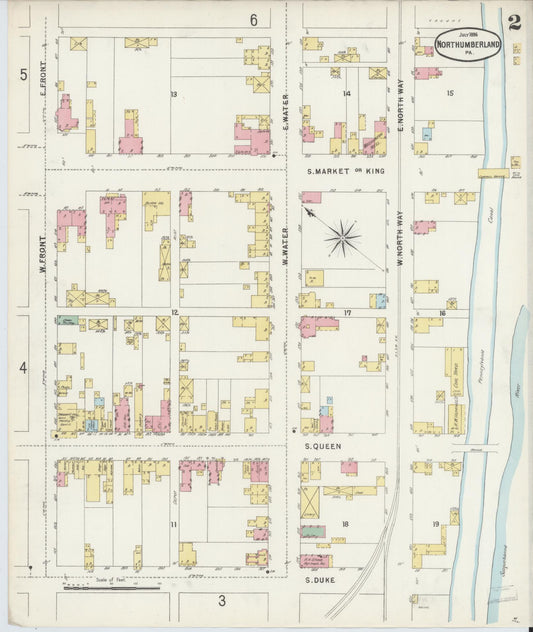 Sanborn Fire Insurance Map from Northumberland, Northumberland County, Pennsylvania (1896), Sheet #0002 - Historic Sanborn Fire Insurance Map Print, vintage old map wall art, antique decor, genealogy gift, Pennsylvania Pennsylvania map