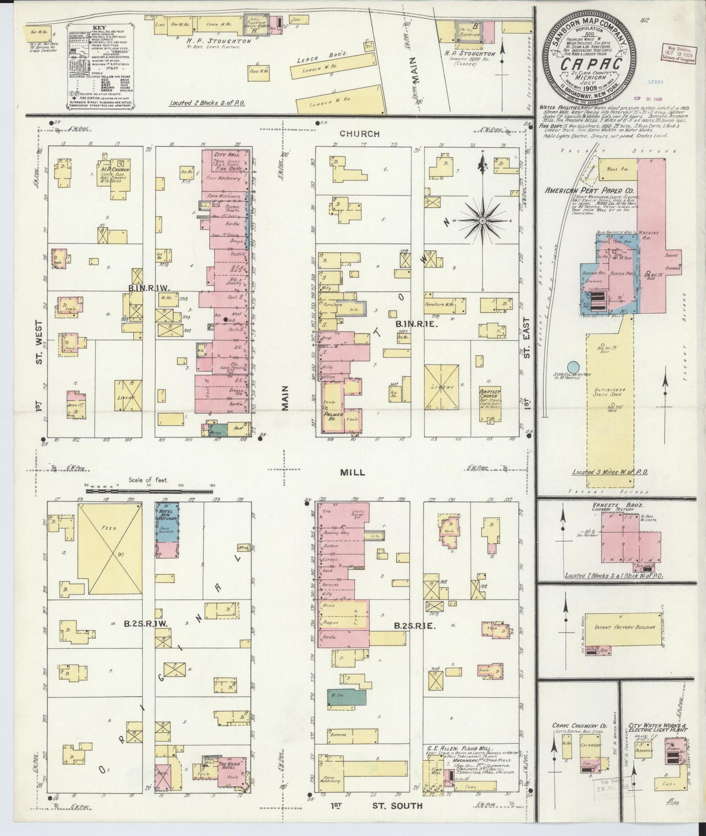 Sanborn Fire Insurance Map from Capac, Saint Clair County, Michigan (1909), Sheet #0001 - Historic Sanborn Fire Insurance Map Print, vintage old map wall art, antique decor, genealogy gift, Michigan Michigan map
