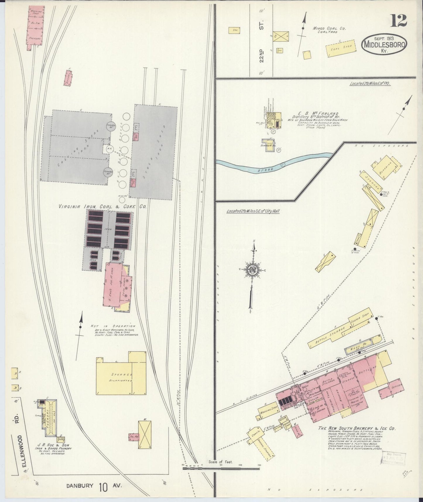 Sanborn Fire Insurance Map from Middlesboro, Bell County, Kentucky (1913), Sheet #0012 - Complete Map Set gallery image, historic Sanborn map, vintage wall art, Kentucky Kentucky