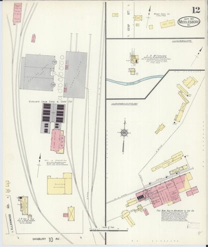 Sanborn Fire Insurance Map from Middlesboro, Bell County, Kentucky (1913), Sheet #0012 - Complete Map Set gallery image, historic Sanborn map, vintage wall art, Kentucky Kentucky