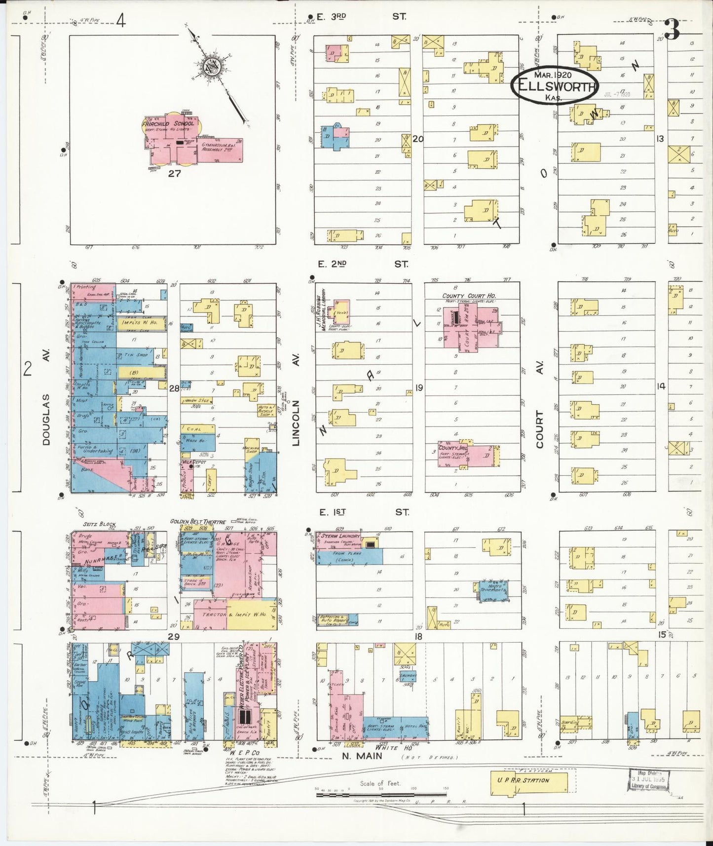 Sanborn Fire Insurance Map from Ellsworth, Ellsworth County, Kansas (1920), Sheet #0003 - Complete Map Set gallery image, historic Sanborn map, vintage wall art, Kansas Kansas