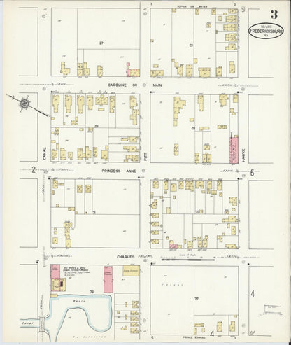 Sanborn Fire Insurance Map from Fredericksburg, Independent Cities, Virginia (1912), Sheet #0003 - Historic Sanborn Fire Insurance Map Print, vintage old map wall art, antique decor, genealogy gift, Virginia Virginia map