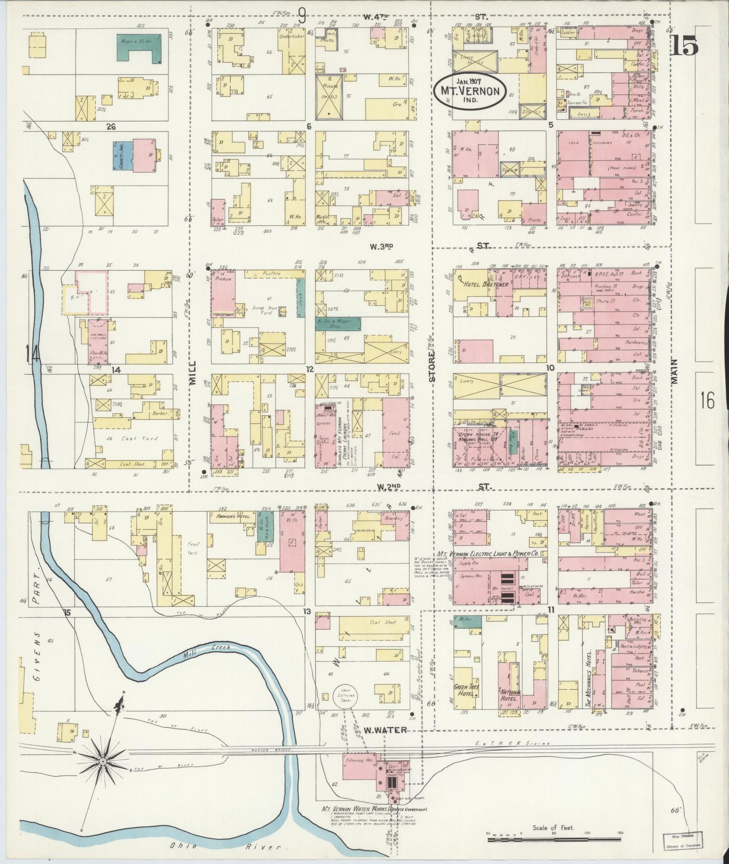 Sanborn Fire Insurance Map from Mount Vernon, Posey County, Indiana (1907), Sheet #0015 - Complete Map Set gallery image, historic Sanborn map, vintage wall art, Indiana Indiana