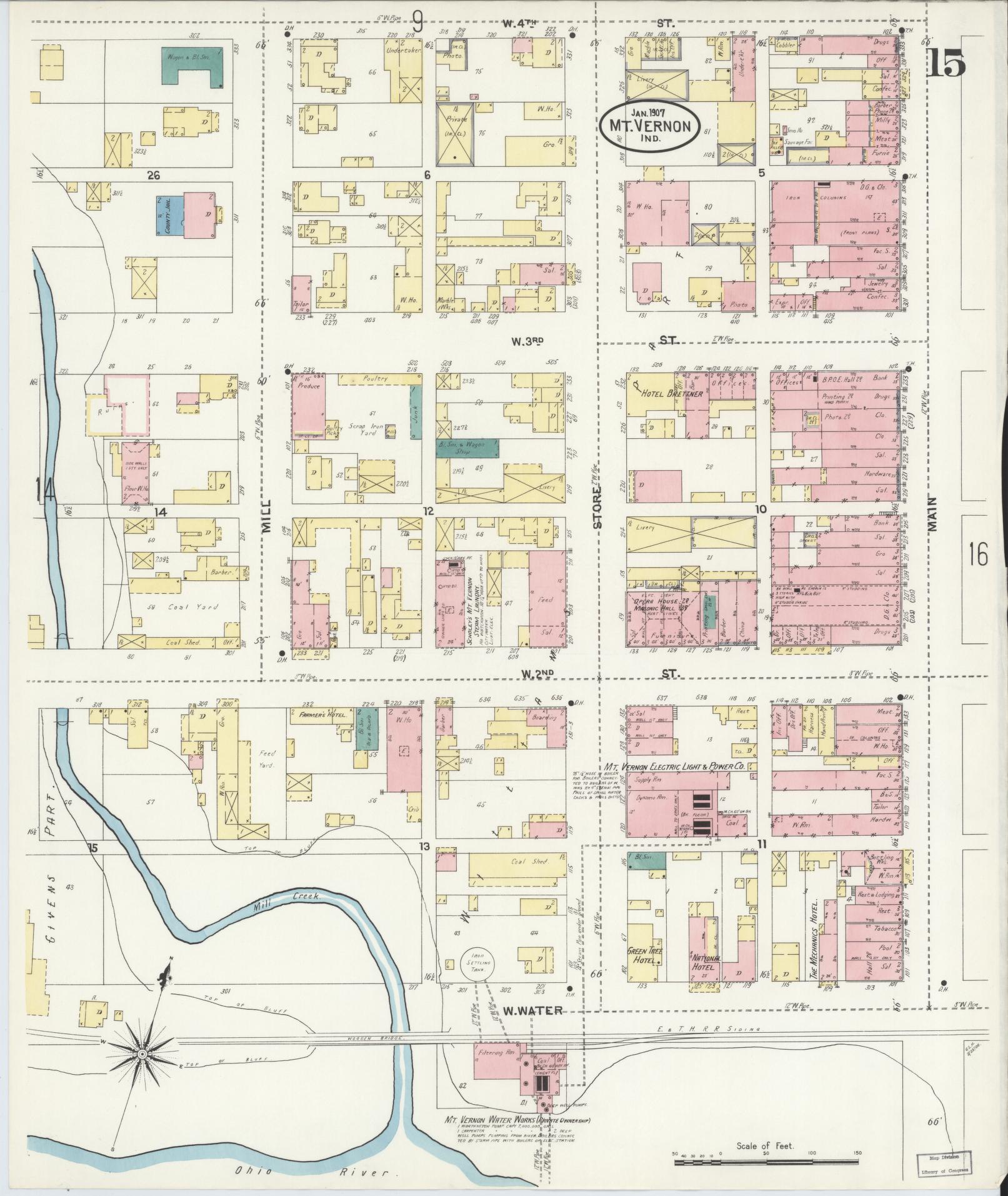 Sanborn Fire Insurance Map from Mount Vernon, Posey County, Indiana (1907), Sheet #0015 - Complete Map Set gallery image, historic Sanborn map, vintage wall art, Indiana Indiana