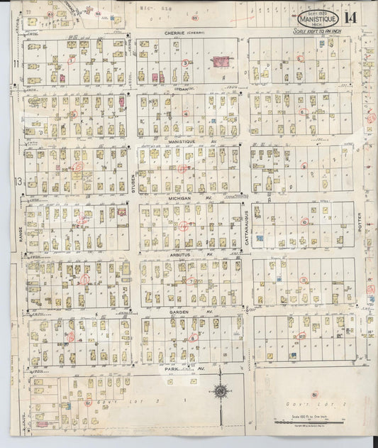 Sanborn Fire Insurance Map from Manistique, Schoolcraft County, Michigan (1950), Sheet #0014 - Historic Sanborn Fire Insurance Map Print, vintage old map wall art, antique decor, genealogy gift, Michigan Michigan map