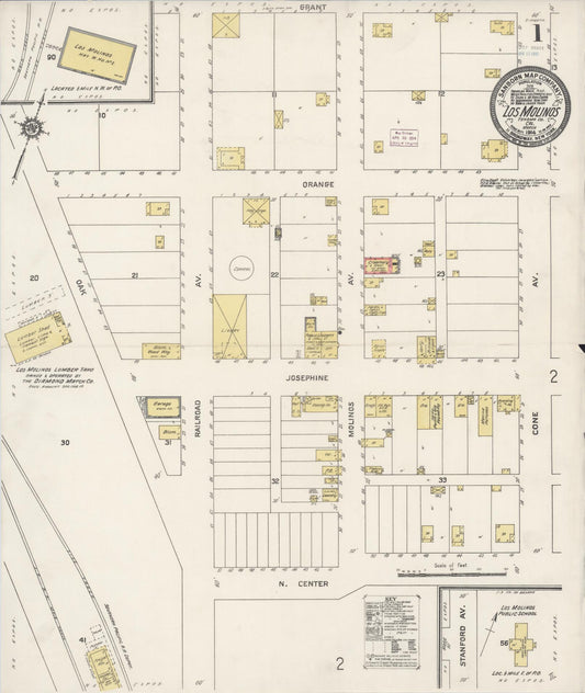 Sanborn Fire Insurance Map from Los Molinos, Tehama County, California (1914), Sheet #0001 - Complete Map Set gallery image, historic Sanborn map, vintage wall art, California California