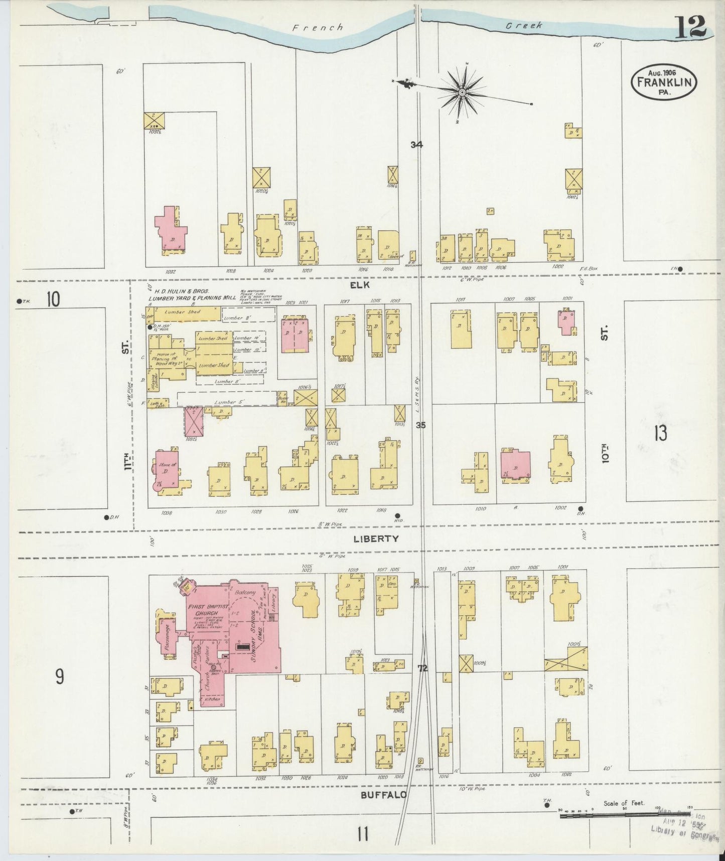 Sanborn Fire Insurance Map from Franklin, Venango County, Pennsylvania (1906), Sheet #0012 - Complete Map Set gallery image, historic Sanborn map, vintage wall art, Pennsylvania Pennsylvania