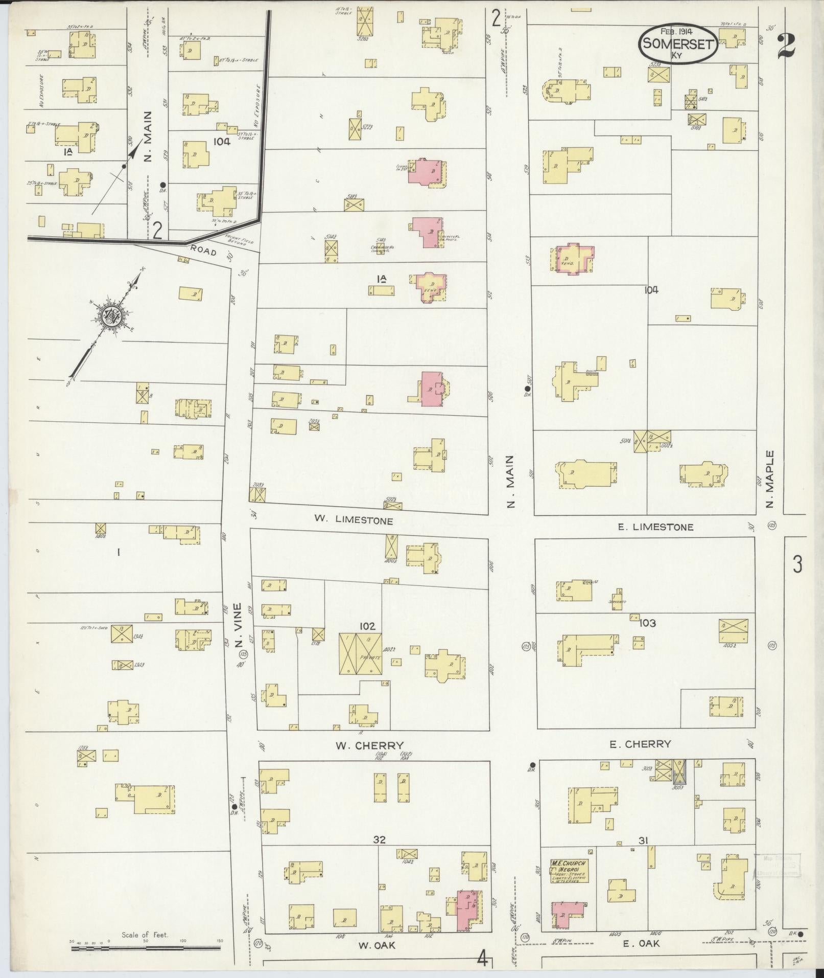 Sanborn Fire Insurance Map from Somerset, Pulaski County, Kentucky (1914), Sheet #0002 - Historic Sanborn Fire Insurance Map Print, vintage old map wall art, antique decor, genealogy gift, Kentucky Kentucky map