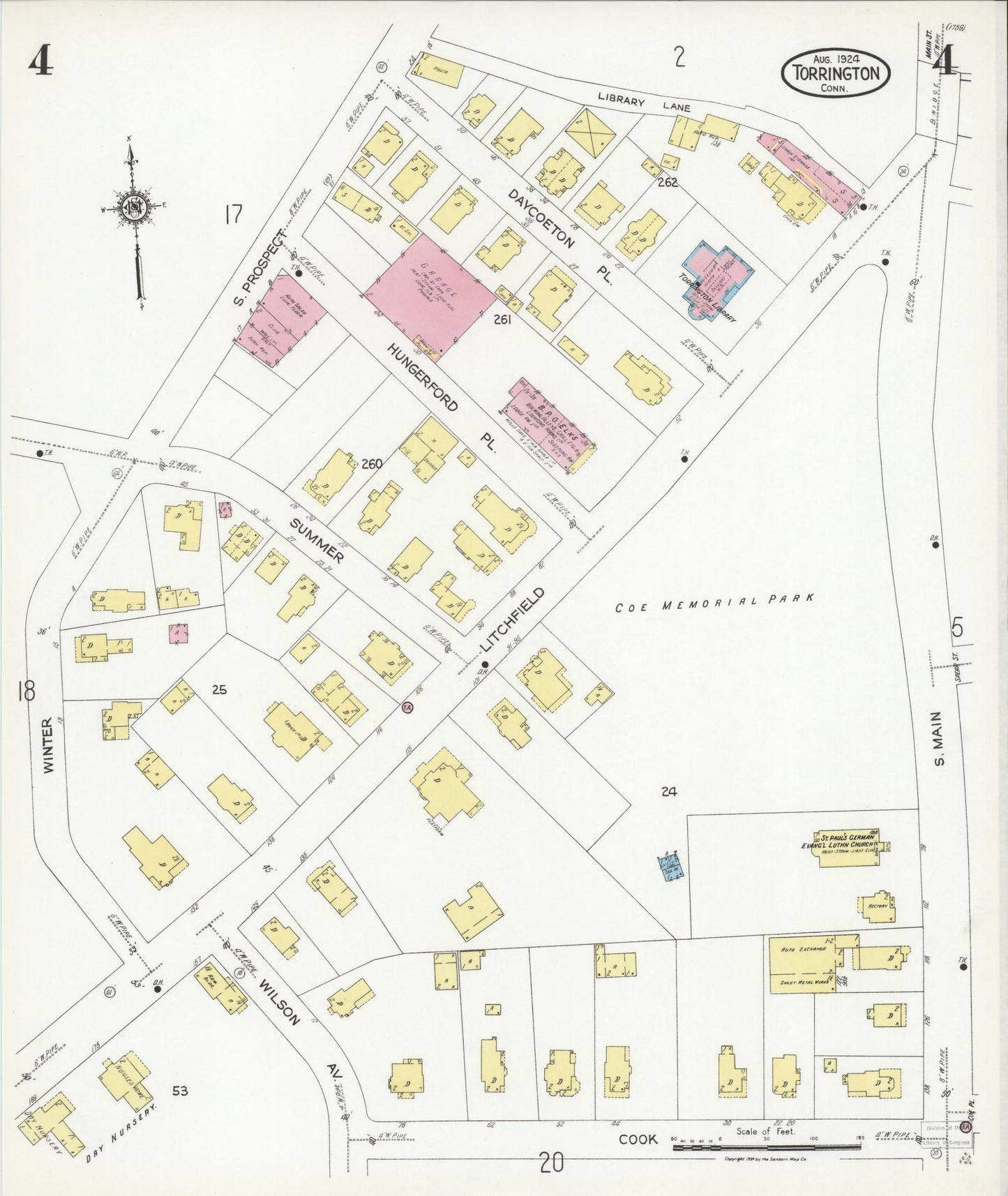 Sanborn Fire Insurance Map from Torrington, Litchfield County, Connecticut (1924), Sheet #0004 - Complete Map Set gallery image, historic Sanborn map, vintage wall art, Connecticut Connecticut