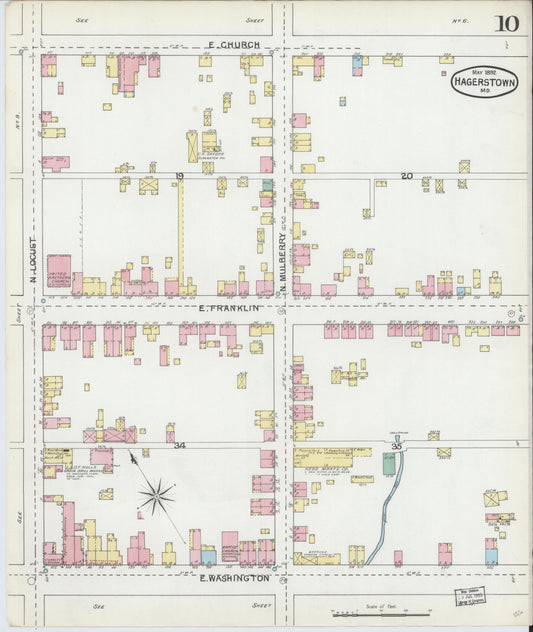 Sanborn Fire Insurance Map from Hagerstown, Washington County, Maryland (1892), Sheet #0010 - Historic Sanborn Fire Insurance Map Print, vintage old map wall art, antique decor, genealogy gift, Maryland Maryland map