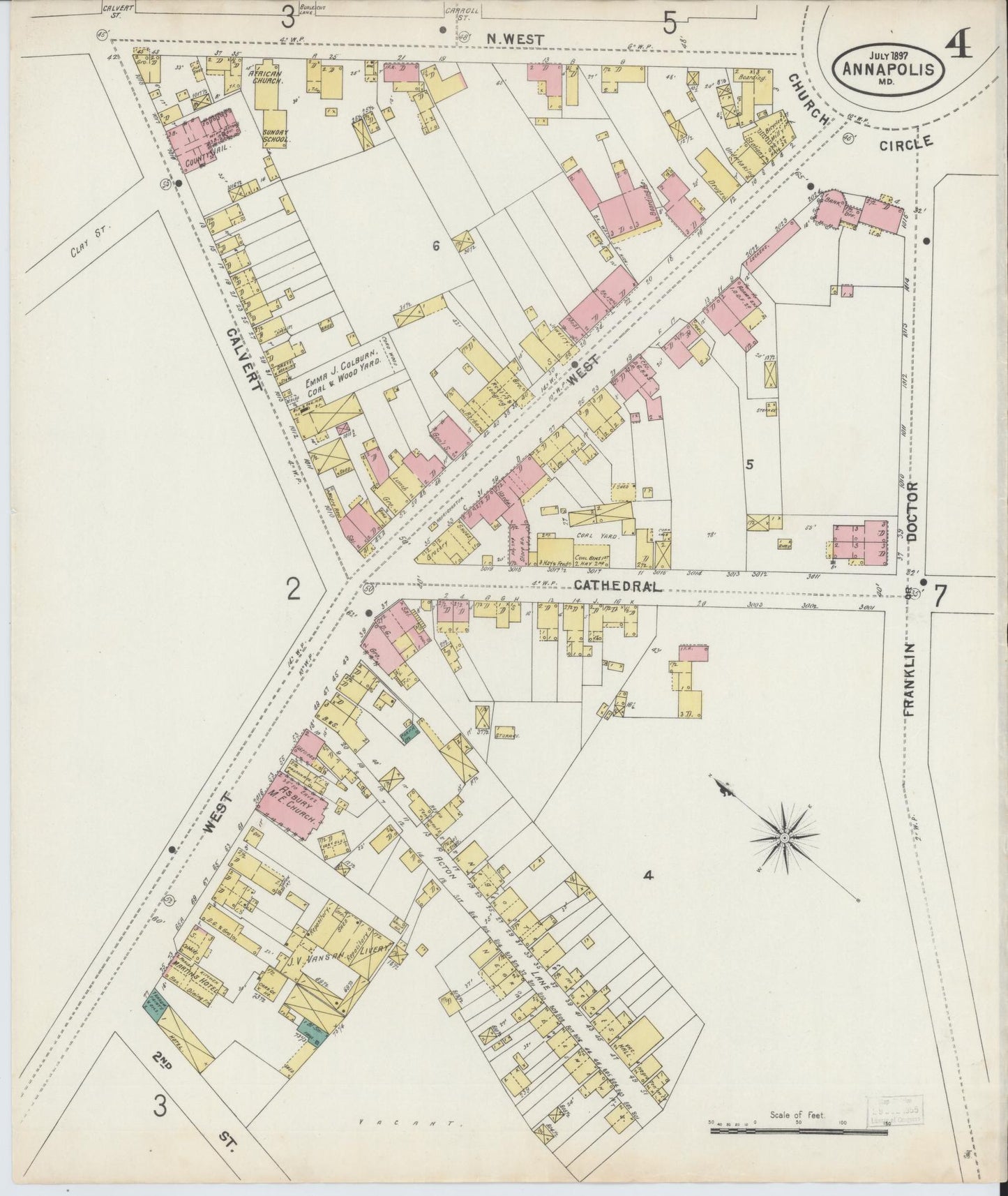 Anne Arundel, Maryland - 1897 - Sanborn Fire Insurance Map, Sheet #0004 - Historic Sanborn Fire Insurance Map Print, Anne Arundel Maryland 1897 0004 vintage old map wall art