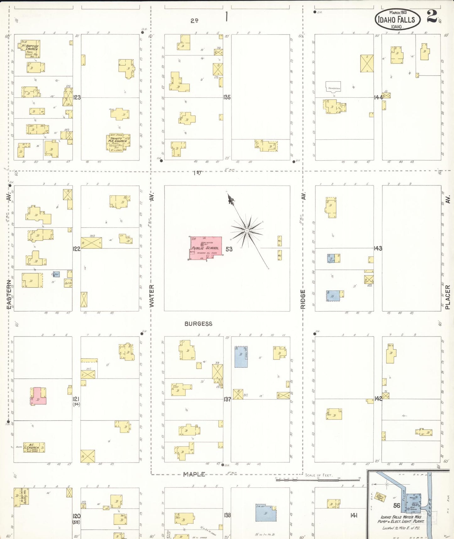 Sanborn Fire Insurance Map from Idaho Falls, Bonneville County, Idaho (1903), Sheet #0002 - Complete Map Set gallery image, historic Sanborn map, vintage wall art, Idaho Idaho