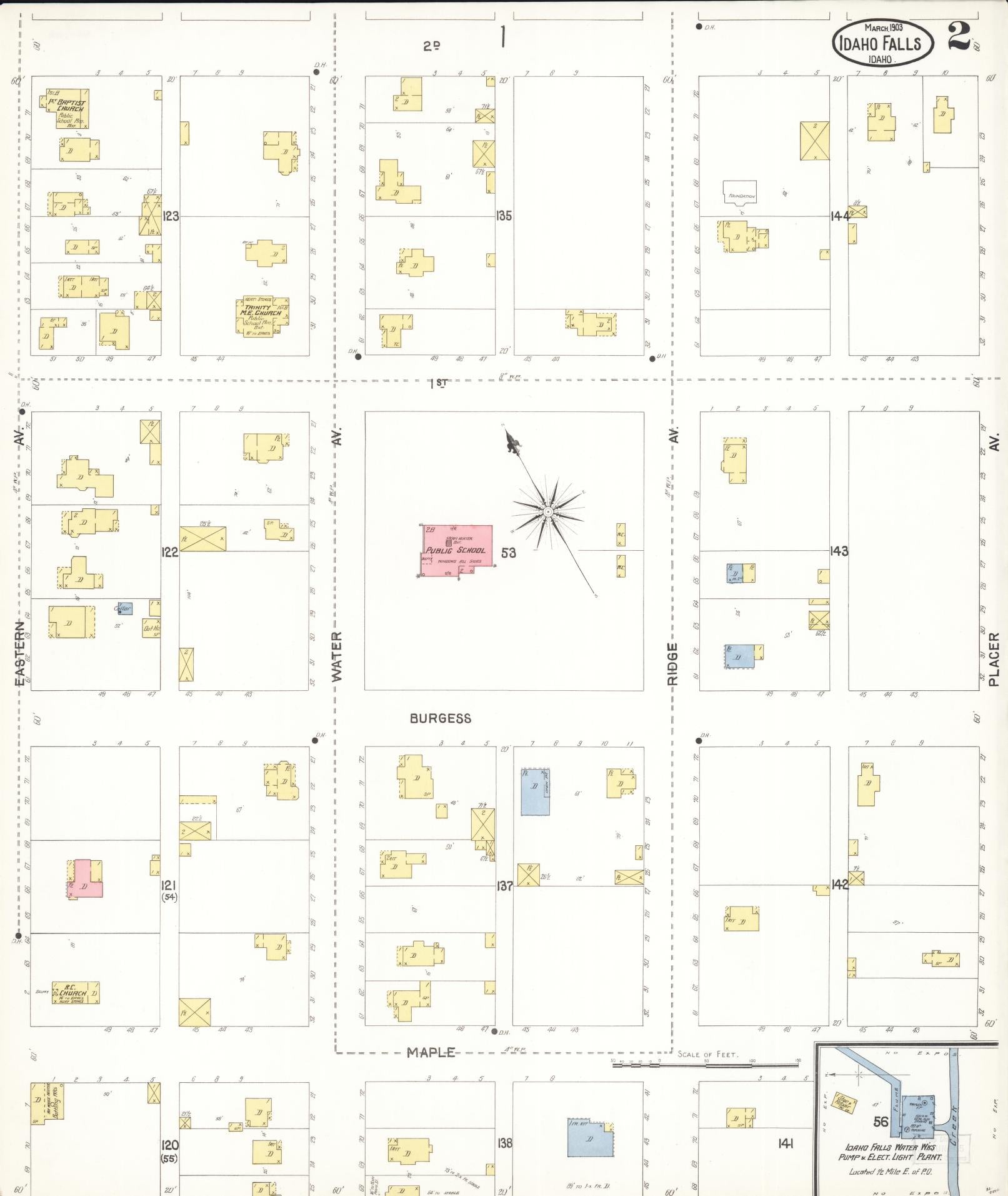 Sanborn Fire Insurance Map from Idaho Falls, Bonneville County, Idaho (1903), Sheet #0002 - Complete Map Set gallery image, historic Sanborn map, vintage wall art, Idaho Idaho