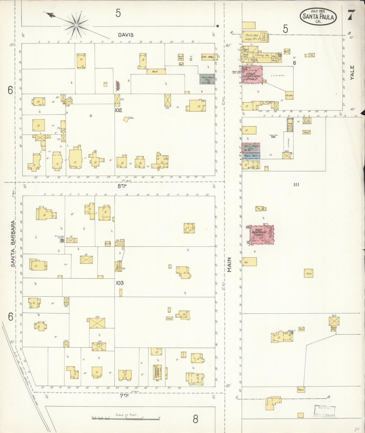 Sanborn Fire Insurance Map from Santa Paula, Ventura County, California (1903), Sheet #0007 - Complete Map Set gallery image, historic Sanborn map, vintage wall art, California California