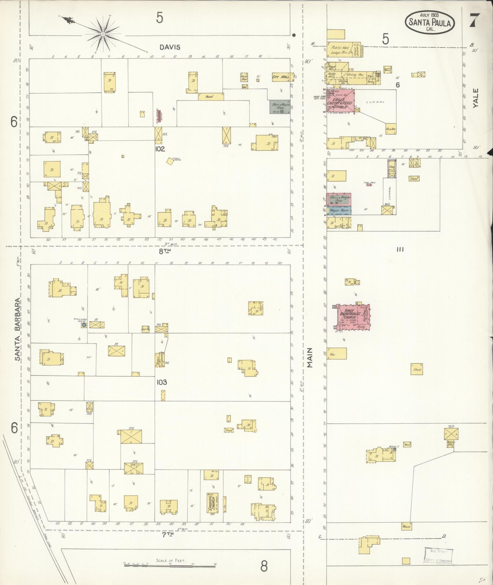 Sanborn Fire Insurance Map from Santa Paula, Ventura County, California (1903), Sheet #0007 - Complete Map Set gallery image, historic Sanborn map, vintage wall art, California California