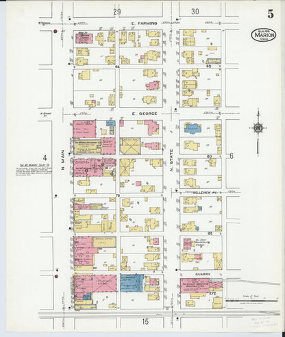 Sanborn Fire Insurance Map from Marion, Marion County, Ohio (1919), Sheet #0005 - Historic Sanborn Fire Insurance Map Print, vintage old map wall art, antique decor, genealogy gift, Ohio Ohio map