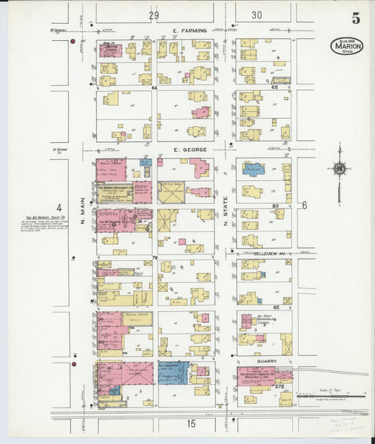 Sanborn Fire Insurance Map from Marion, Marion County, Ohio (1919), Sheet #0005 - Historic Sanborn Fire Insurance Map Print, vintage old map wall art, antique decor, genealogy gift, Ohio Ohio map