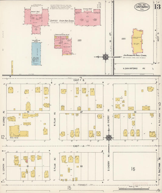 Sanborn Fire Insurance Map from Ontario, San Bernardino County, California (1912), Sheet #0013 - Historic Sanborn Fire Insurance Map Print, vintage old map wall art, antique decor, genealogy gift, California California map