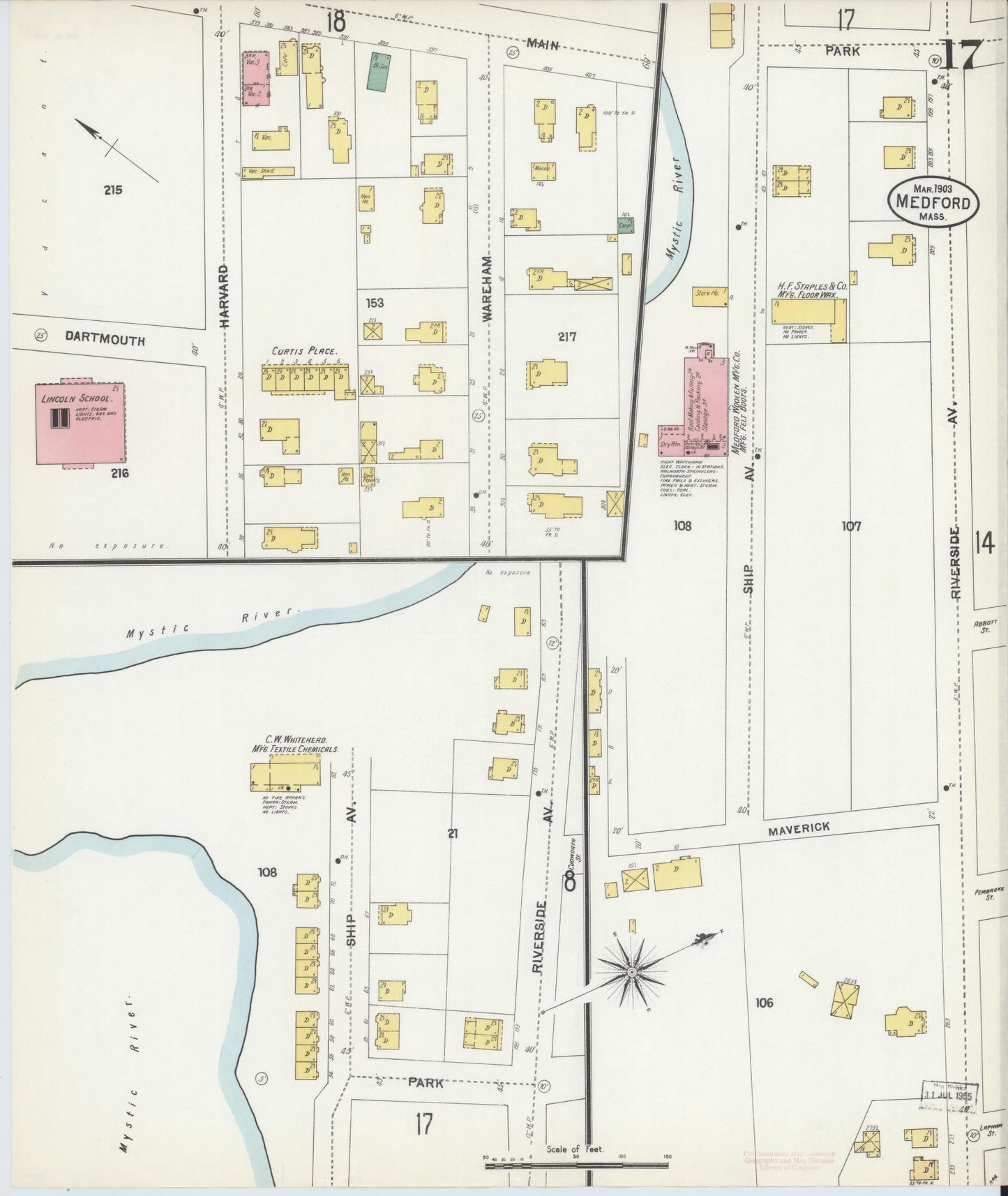 Sanborn Fire Insurance Map from Medford, Middlesex County, Massachusetts (1903), Sheet #0017 - Historic Sanborn Fire Insurance Map Print, vintage old map wall art, antique decor, genealogy gift, Massachusetts Massachusetts map