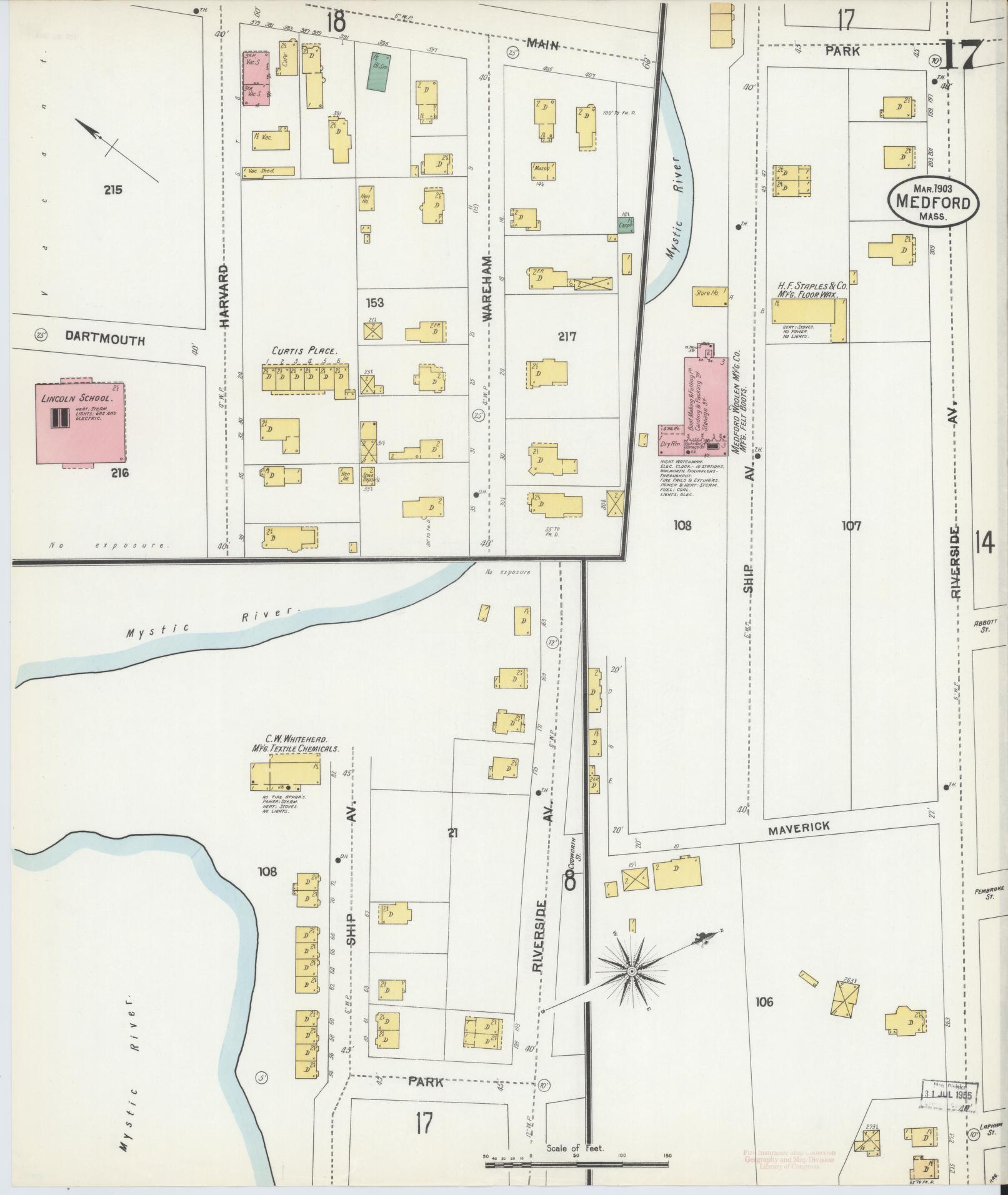 Sanborn Fire Insurance Map from Medford, Middlesex County, Massachusetts (1903), Sheet #0017 - Historic Sanborn Fire Insurance Map Print, vintage old map wall art, antique decor, genealogy gift, Massachusetts Massachusetts map