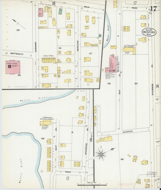 Sanborn Fire Insurance Map from Medford, Middlesex County, Massachusetts (1903), Sheet #0017 - Historic Sanborn Fire Insurance Map Print, vintage old map wall art, antique decor, genealogy gift, Massachusetts Massachusetts map