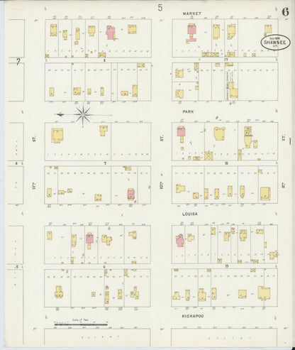 Sanborn Fire Insurance Map from Shawnee, Pottawatomie County, Oklahoma (1898), Sheet #0006 - Complete Map Set gallery image, historic Sanborn map, vintage wall art, Oklahoma Oklahoma