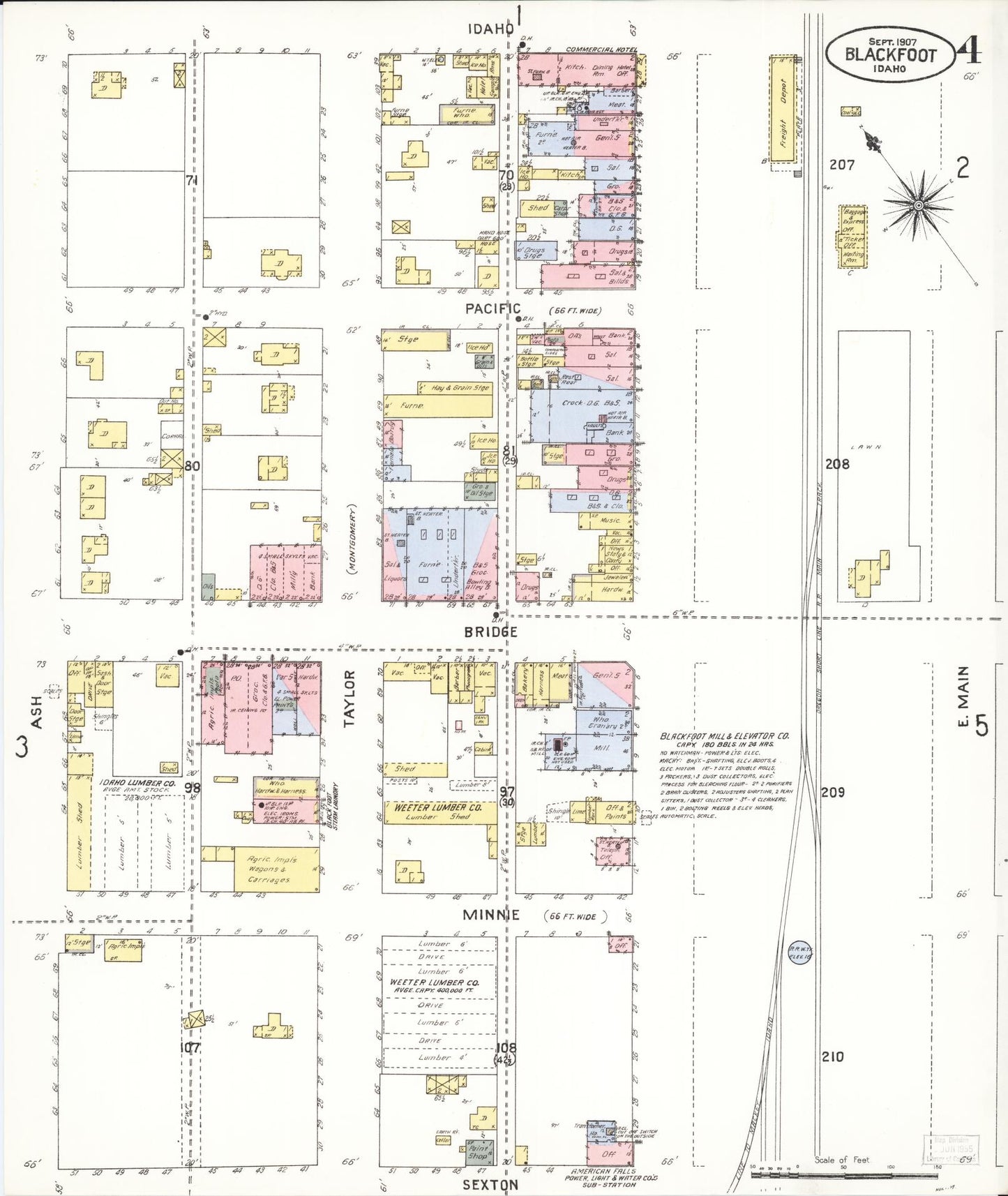 Sanborn Fire Insurance Map from Blackfoot, Bingham County, Idaho (1907), Sheet #0004 - Complete Map Set gallery image, historic Sanborn map, vintage wall art, Idaho Idaho