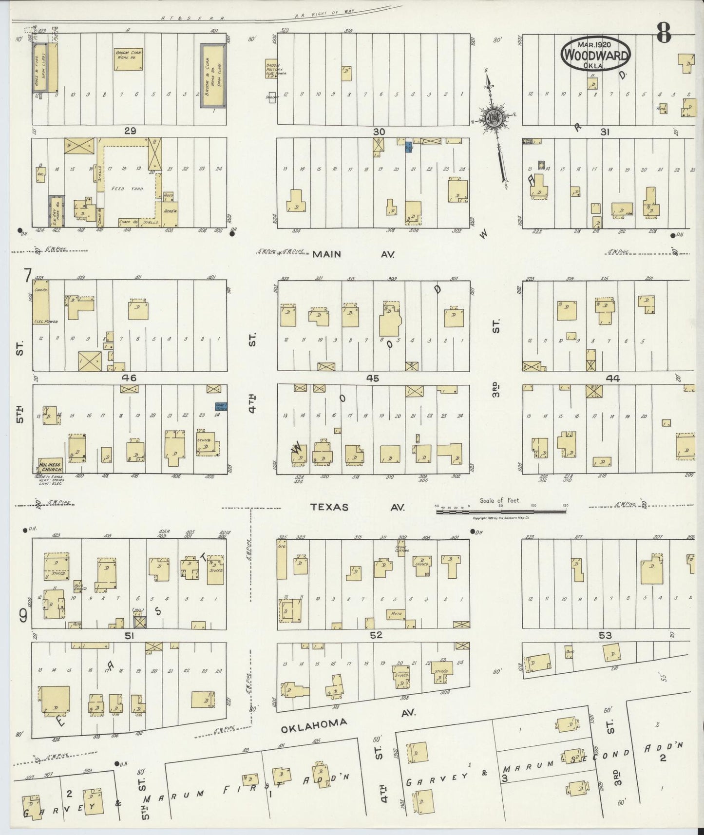 Sanborn Fire Insurance Map from Woodward, Woodward County, Oklahoma (1930), Sheet #0008 - Complete Map Set gallery image, historic Sanborn map, vintage wall art, Oklahoma Oklahoma