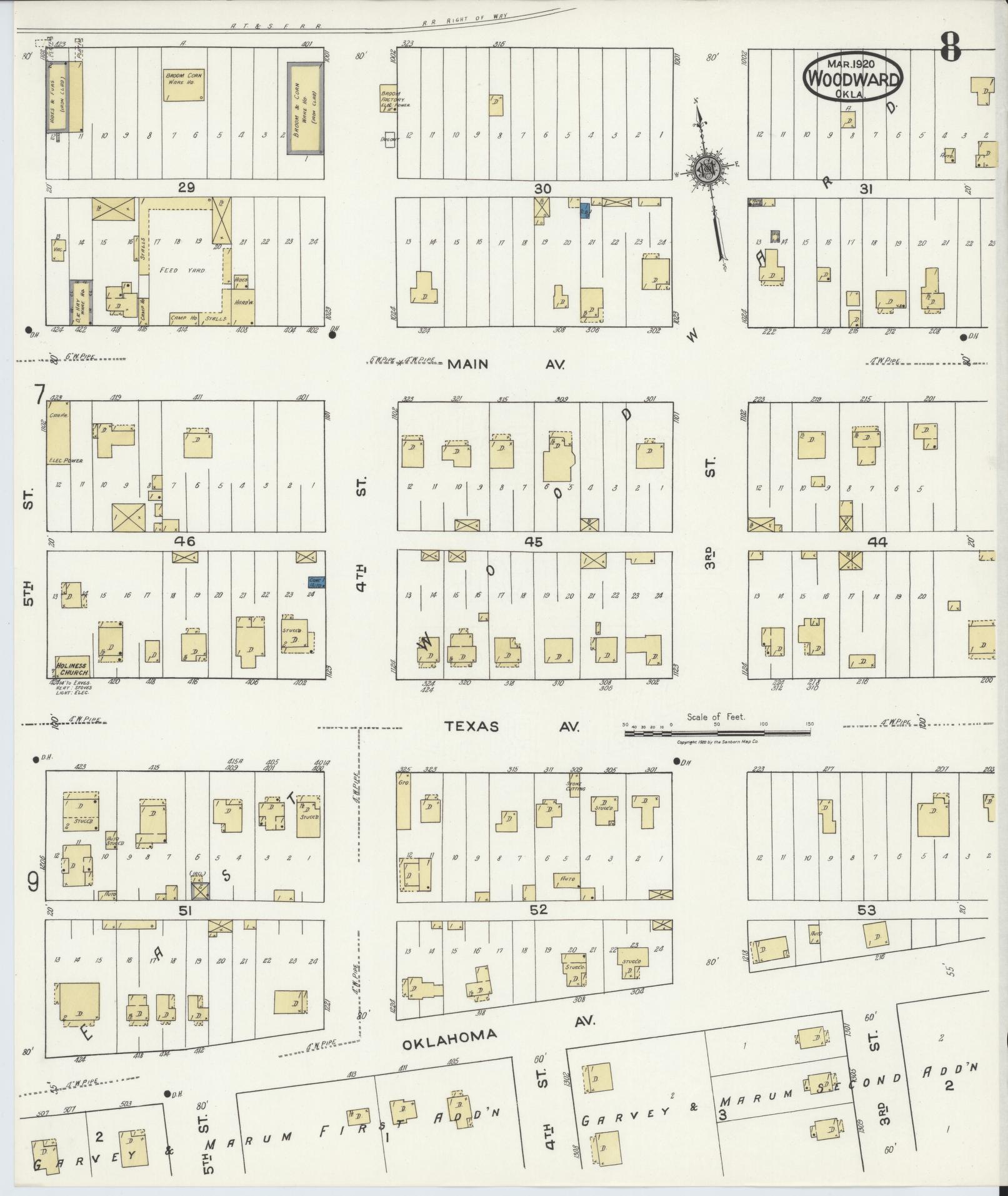 Sanborn Fire Insurance Map from Woodward, Woodward County, Oklahoma (1930), Sheet #0008 - Complete Map Set gallery image, historic Sanborn map, vintage wall art, Oklahoma Oklahoma