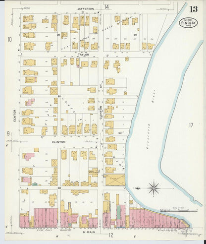 Sanborn Fire Insurance Map from Findlay, Hancock County, Ohio (1908), Sheet #0013 - Historic Sanborn Fire Insurance Map Print, vintage old map wall art, antique decor, genealogy gift, Ohio Ohio map