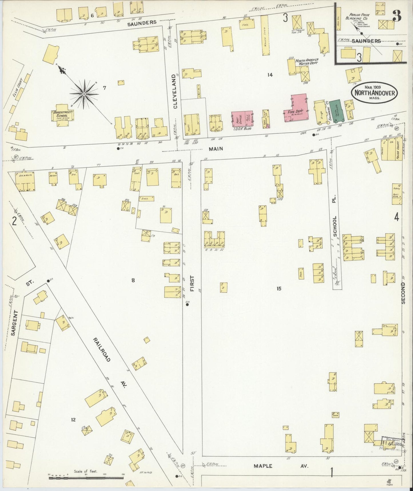Sanborn Fire Insurance Map from North Andover, Essex County, Massachusetts (1909), Sheet #0003 - Complete Map Set gallery image, historic Sanborn map, vintage wall art, Massachusetts Massachusetts