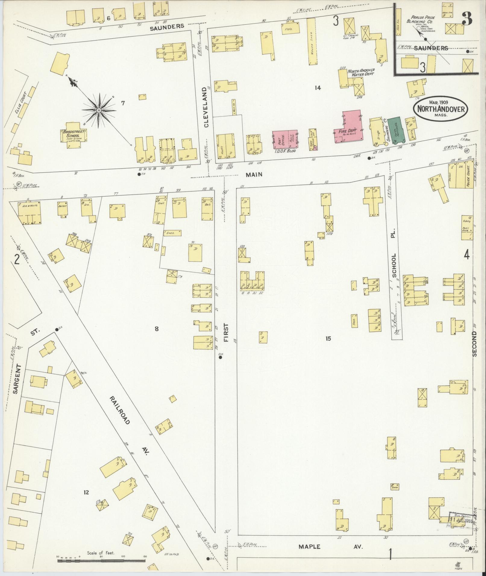 Sanborn Fire Insurance Map from North Andover, Essex County, Massachusetts (1909), Sheet #0003 - Complete Map Set gallery image, historic Sanborn map, vintage wall art, Massachusetts Massachusetts
