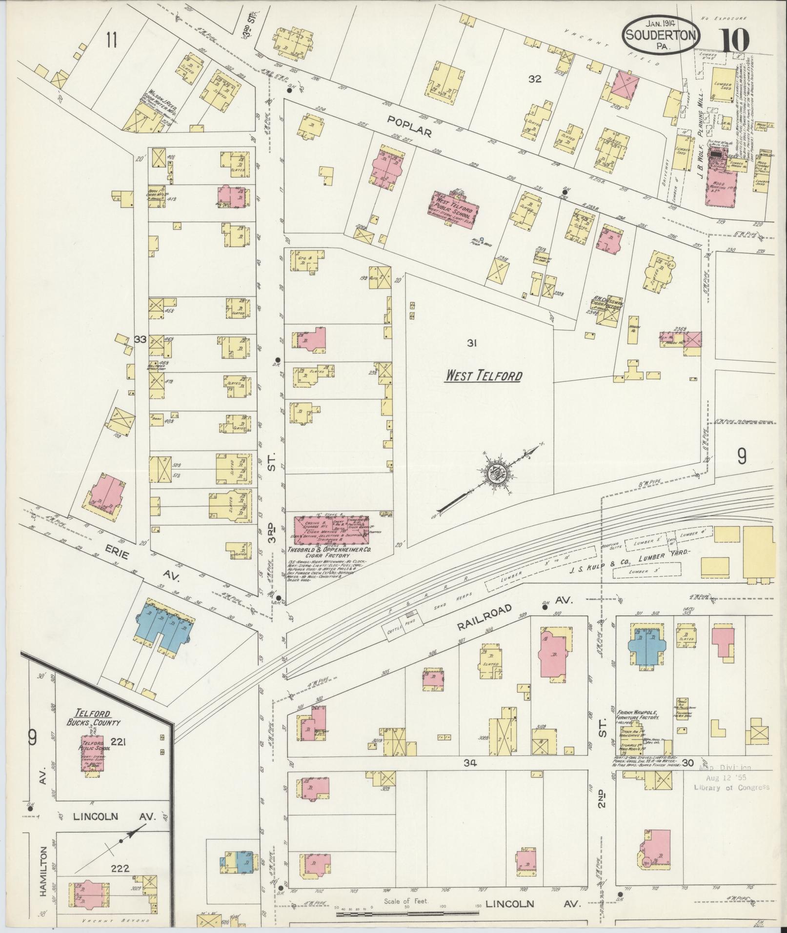 Sanborn Fire Insurance Map from Souderton, Montgomery County, Pennsylvania (1914), Sheet #0010 - Complete Map Set gallery image, historic Sanborn map, vintage wall art, Pennsylvania Pennsylvania