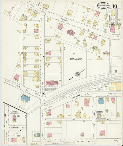 Sanborn Fire Insurance Map from Souderton, Montgomery County, Pennsylvania (1914), Sheet #0010 - Complete Map Set gallery image, historic Sanborn map, vintage wall art, Pennsylvania Pennsylvania